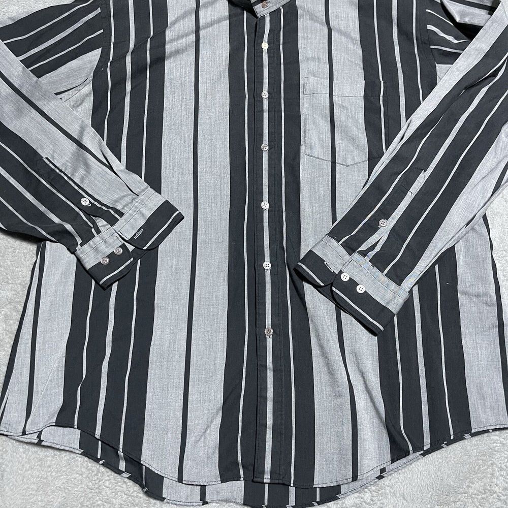 Vintage Monte Carlo Shirt Mens XL‎ Black Gray Striped Long Sleeve Button 80s - Picture 2 of 7